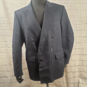 Mr Harry London Men 40R Suit Jacket Sport Coat Wool Midnight Striped Style 104